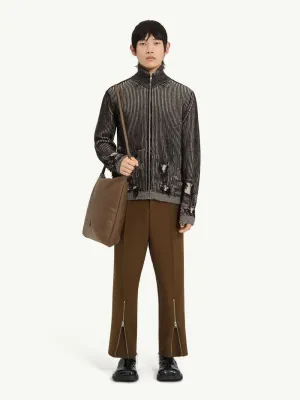 Black Ribbed Wool Zip Cardigan