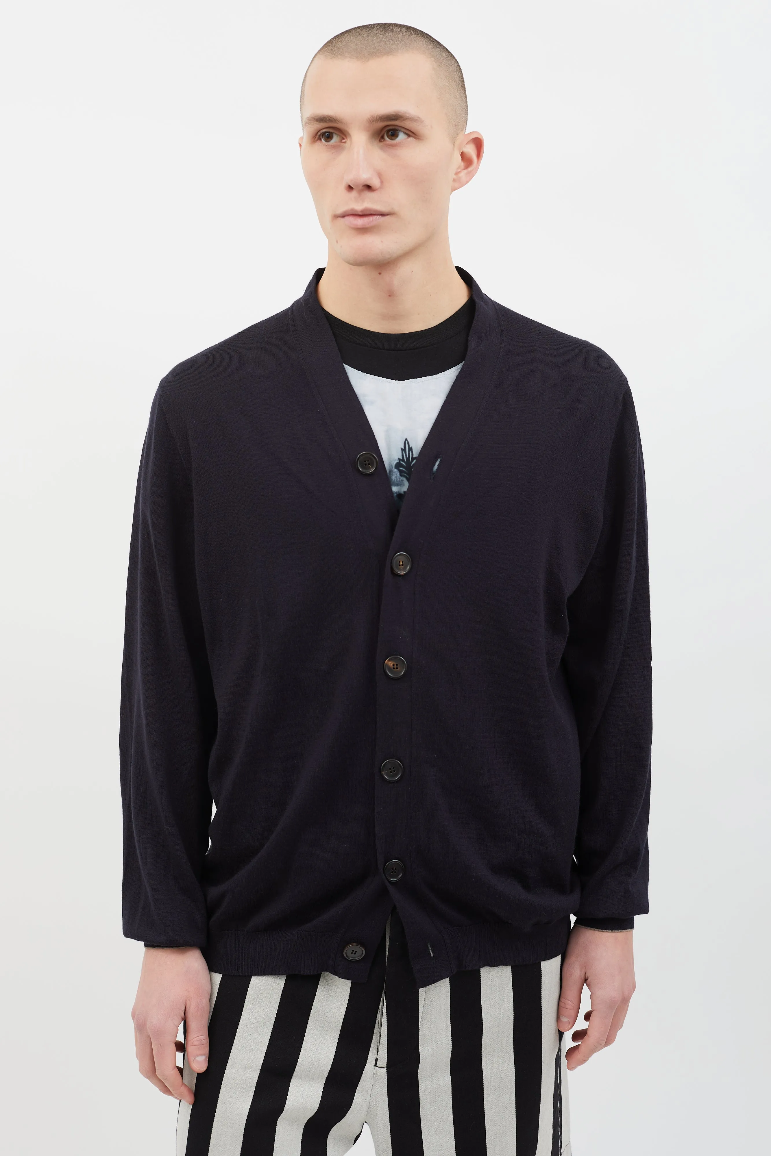 Black Wool Cashmere Blend Cardigan