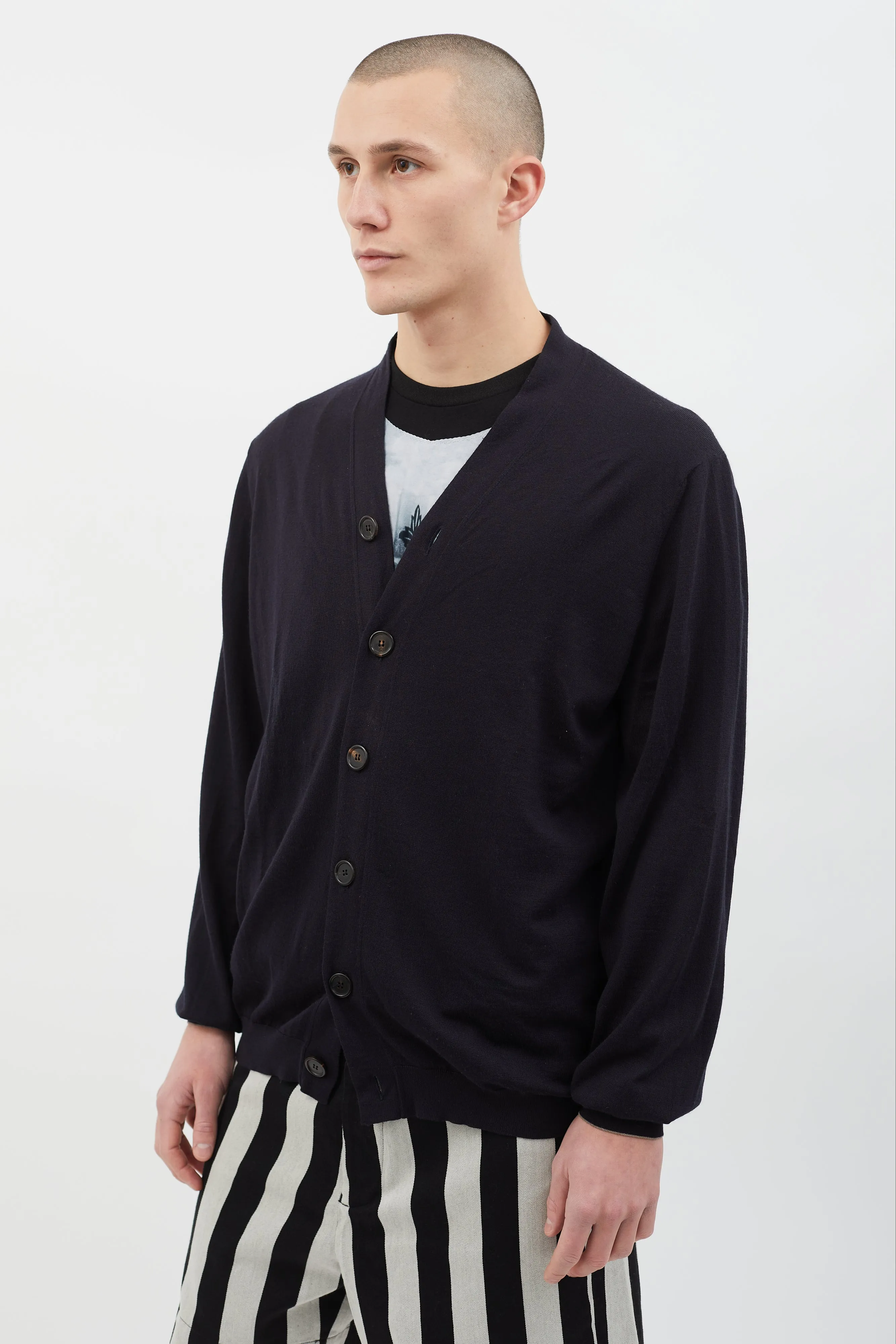 Black Wool Cashmere Blend Cardigan