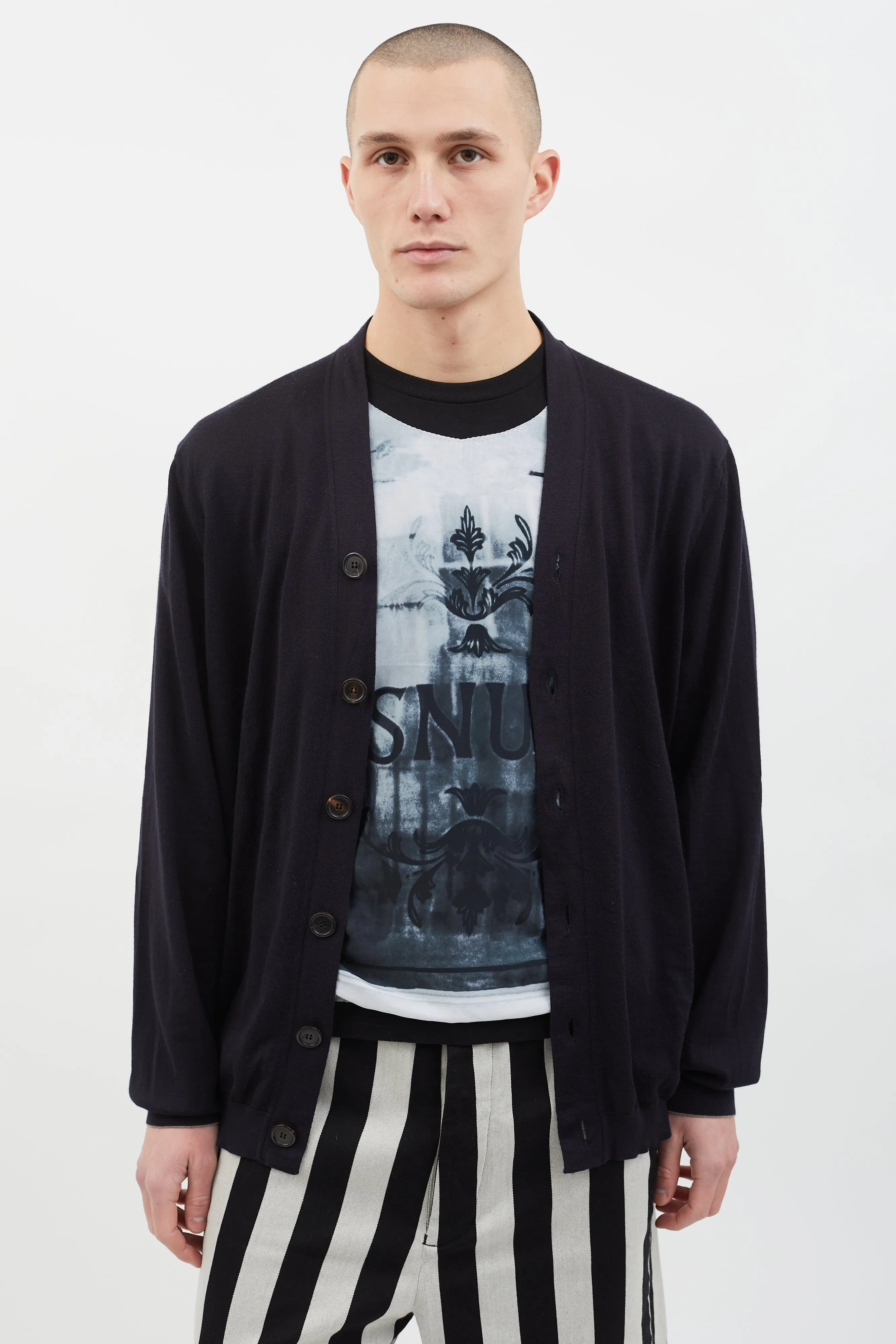 Black Wool Cashmere Blend Cardigan