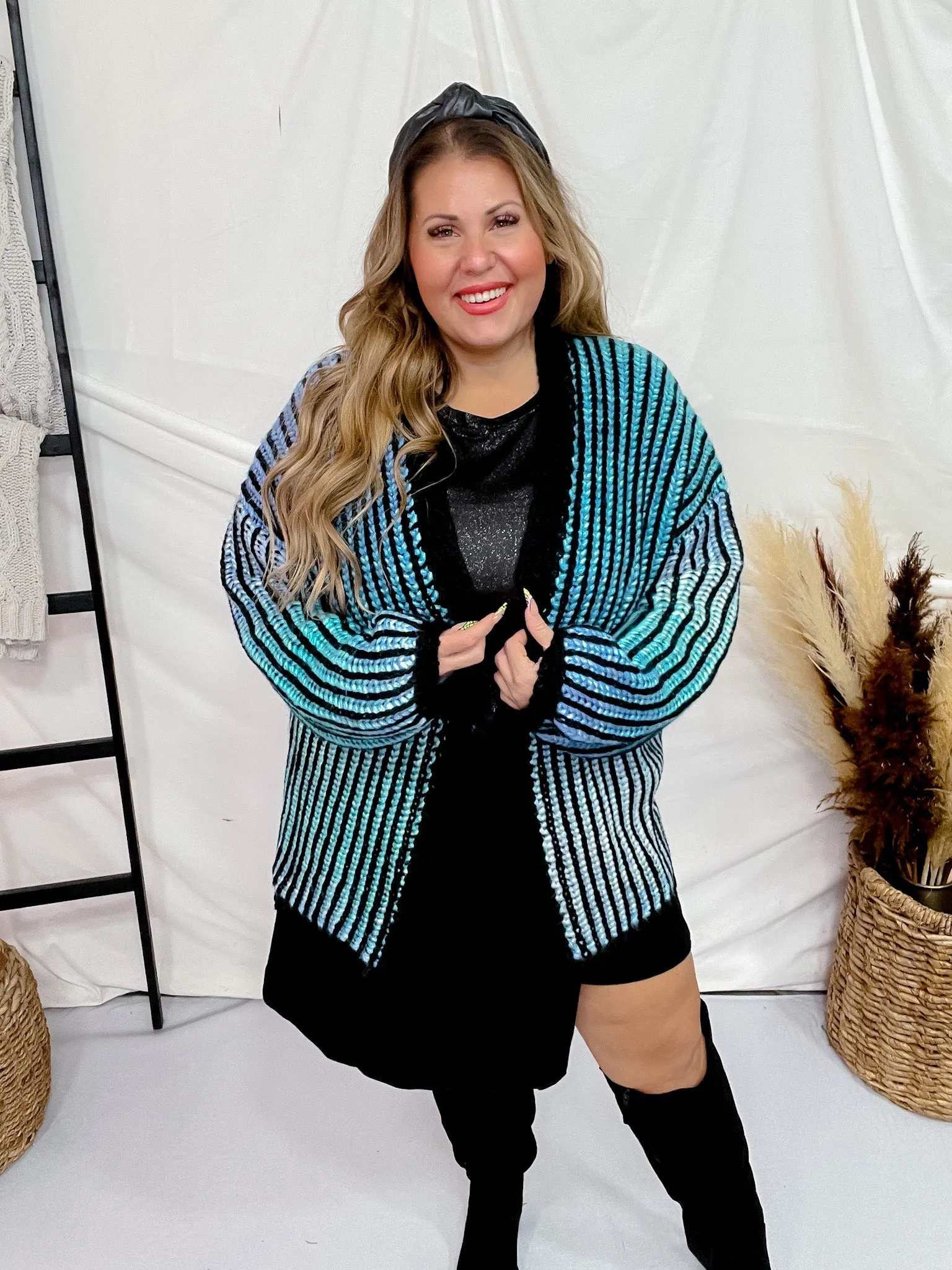 Blue Multi-Colored Ombre Sweater Cardigan FINAL SALE