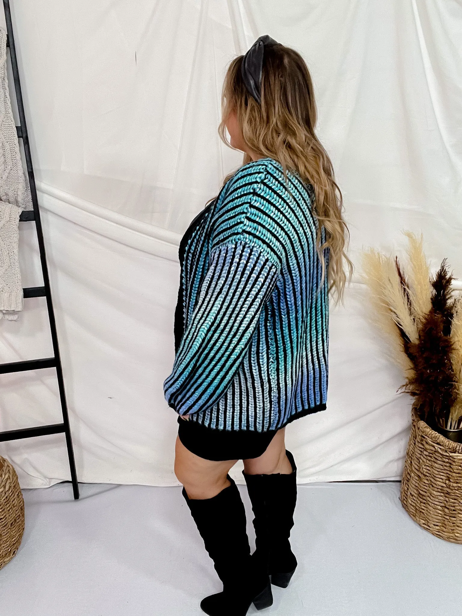 Blue Multi-Colored Ombre Sweater Cardigan FINAL SALE