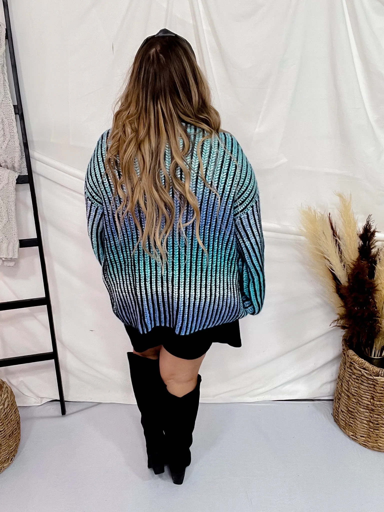 Blue Multi-Colored Ombre Sweater Cardigan FINAL SALE