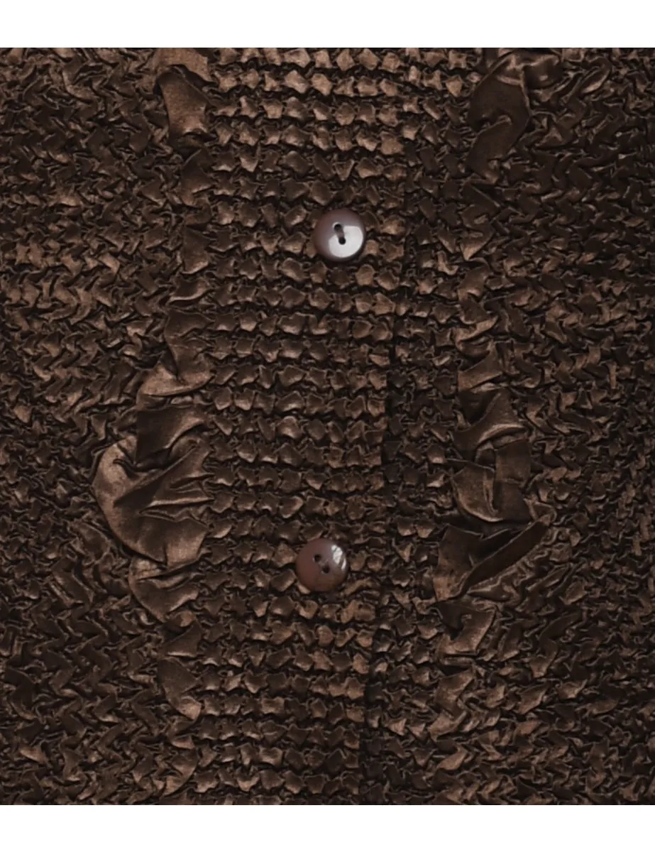 Brown Metallic Ruched Button-Front Jacket - S