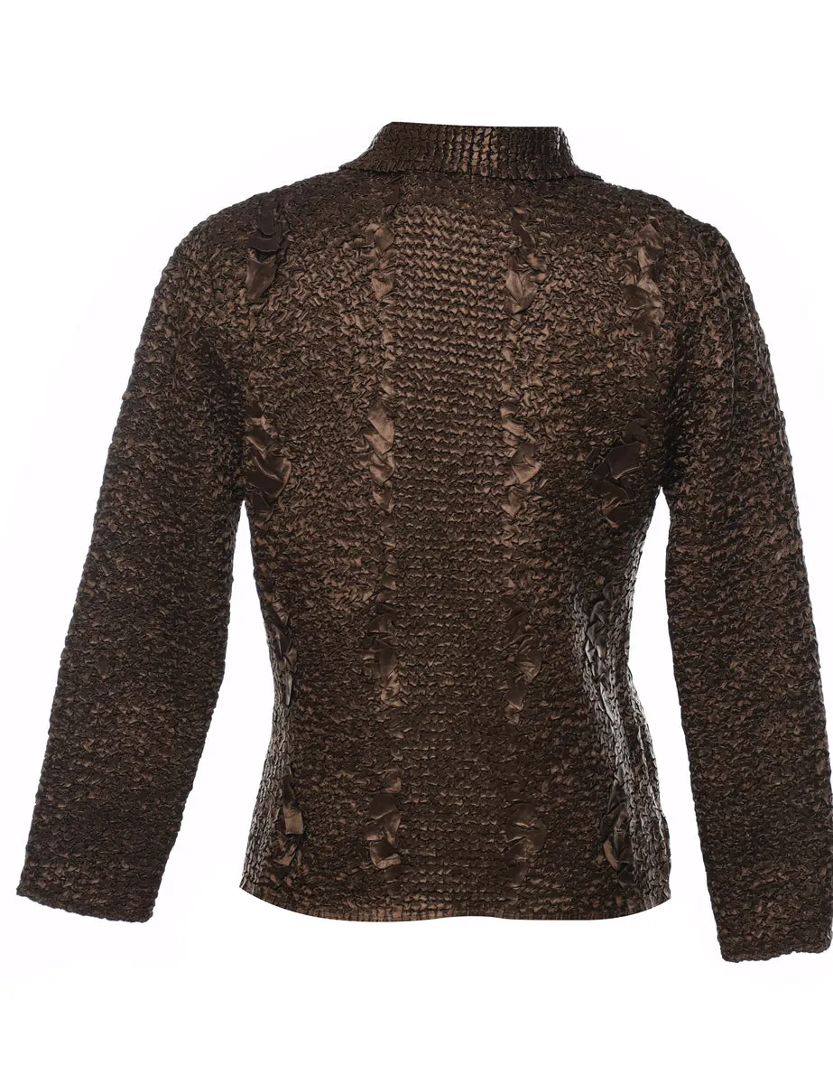 Brown Metallic Ruched Button-Front Jacket - S