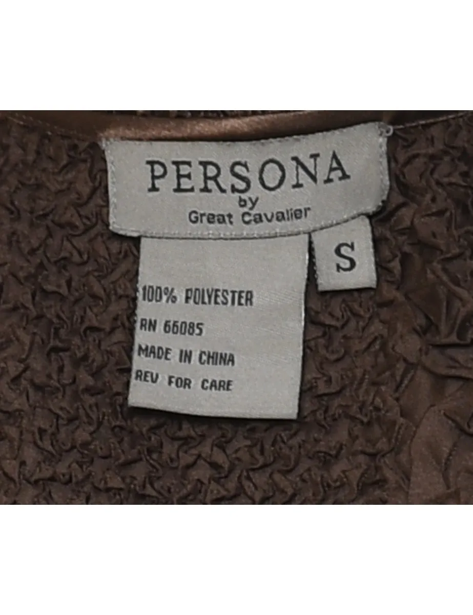 Brown Metallic Ruched Button-Front Jacket - S