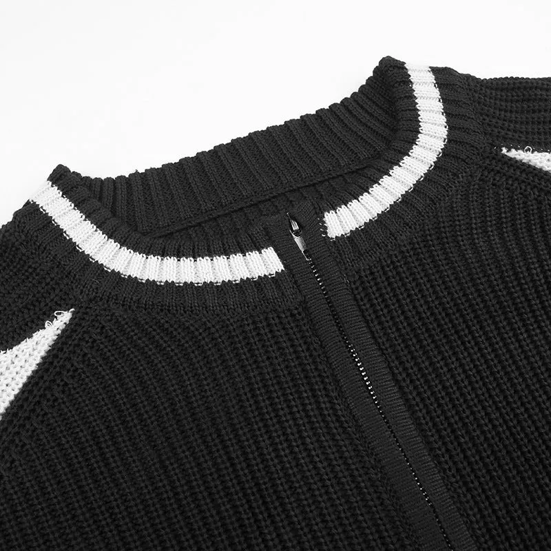 christmas outfit Sonicelife Vintage Contrast Zip Up Cardigan