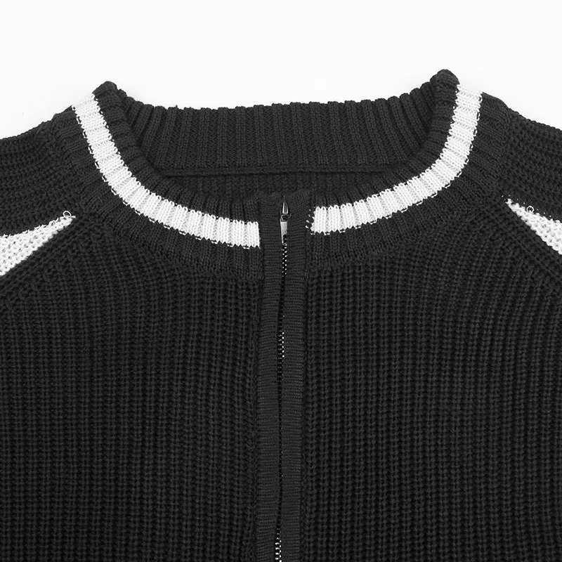 christmas outfit Sonicelife Vintage Contrast Zip Up Cardigan
