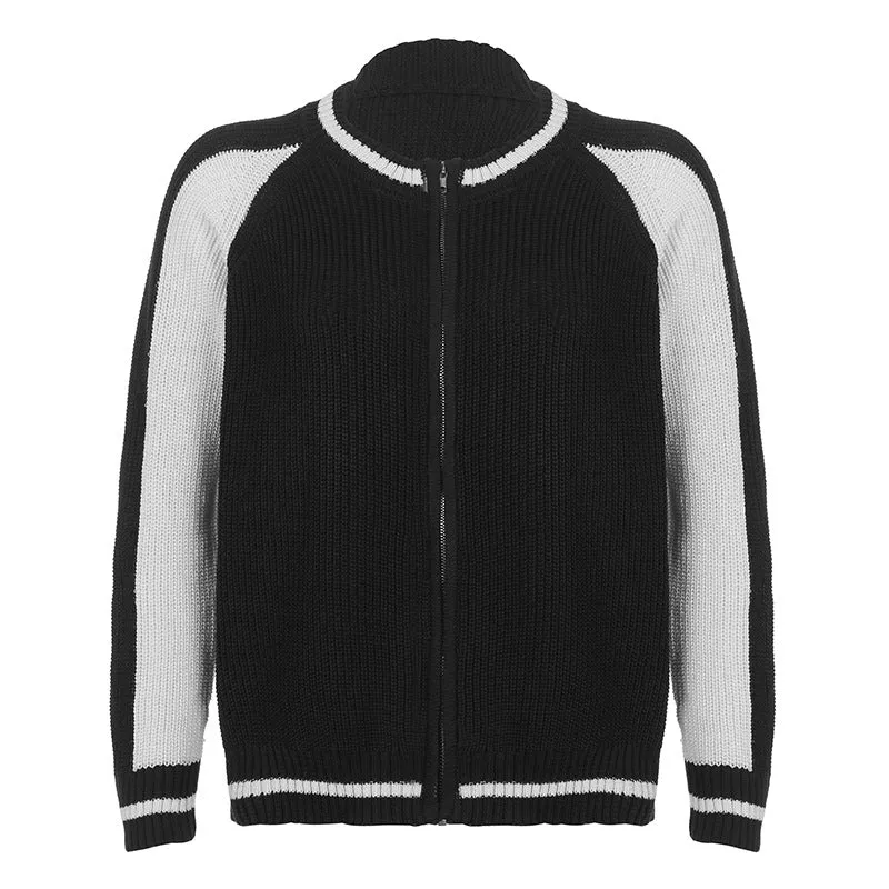 christmas outfit Sonicelife Vintage Contrast Zip Up Cardigan