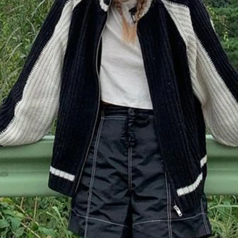christmas outfit Sonicelife Vintage Contrast Zip Up Cardigan