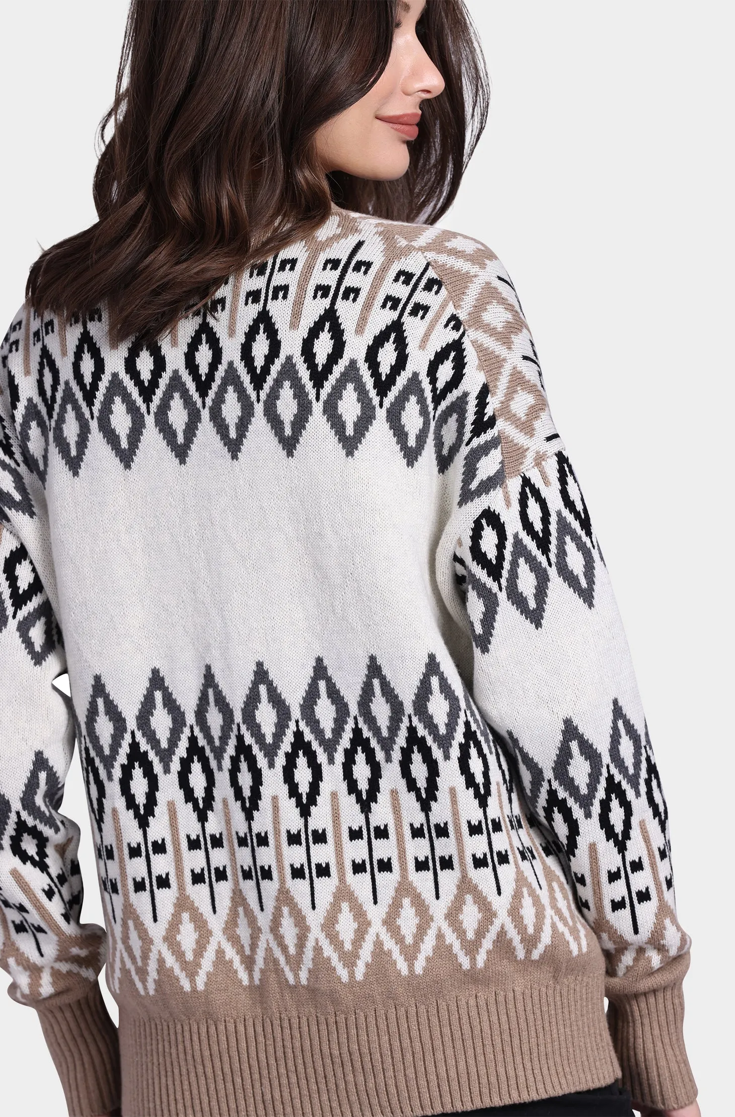 Cotton Cashmere Fair Isle Oversized Cardigan