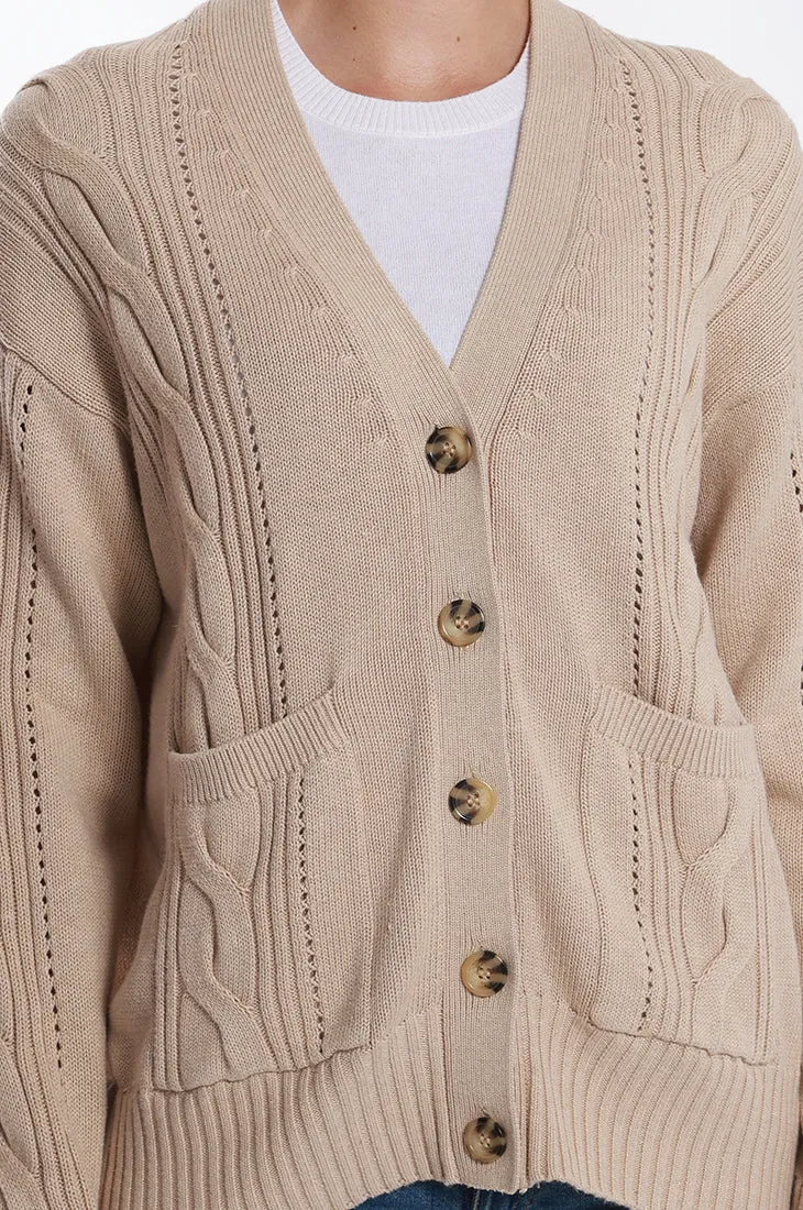 Cotton Cashmere Oversized Cable Cardigan