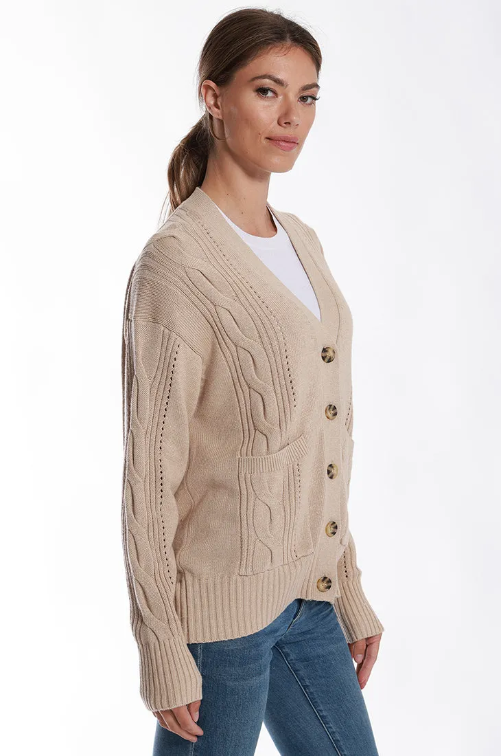 Cotton Cashmere Oversized Cable Cardigan
