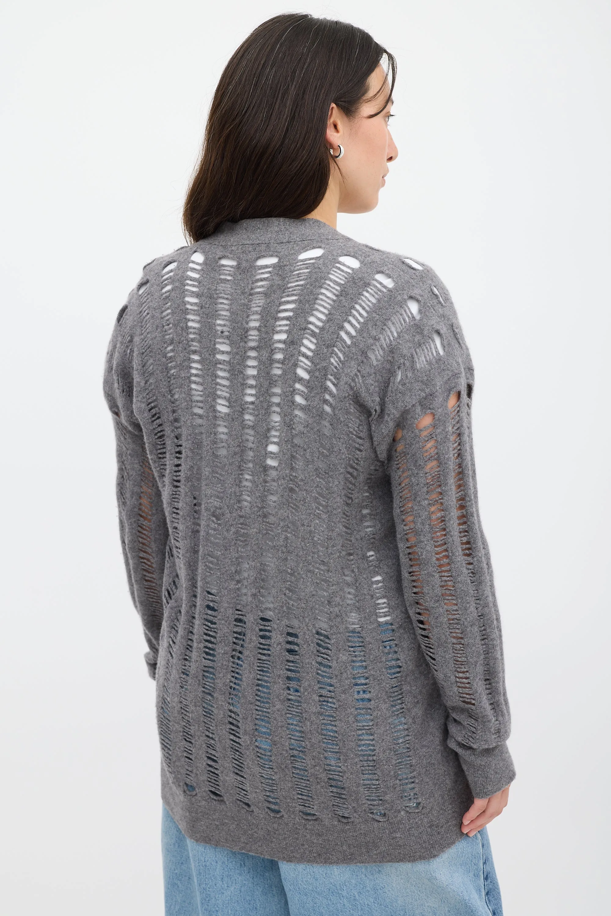 Grey Wool & Cashmere Ladder Stitch Cardigan