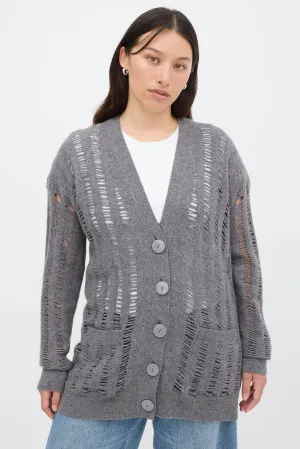 Grey Wool & Cashmere Ladder Stitch Cardigan