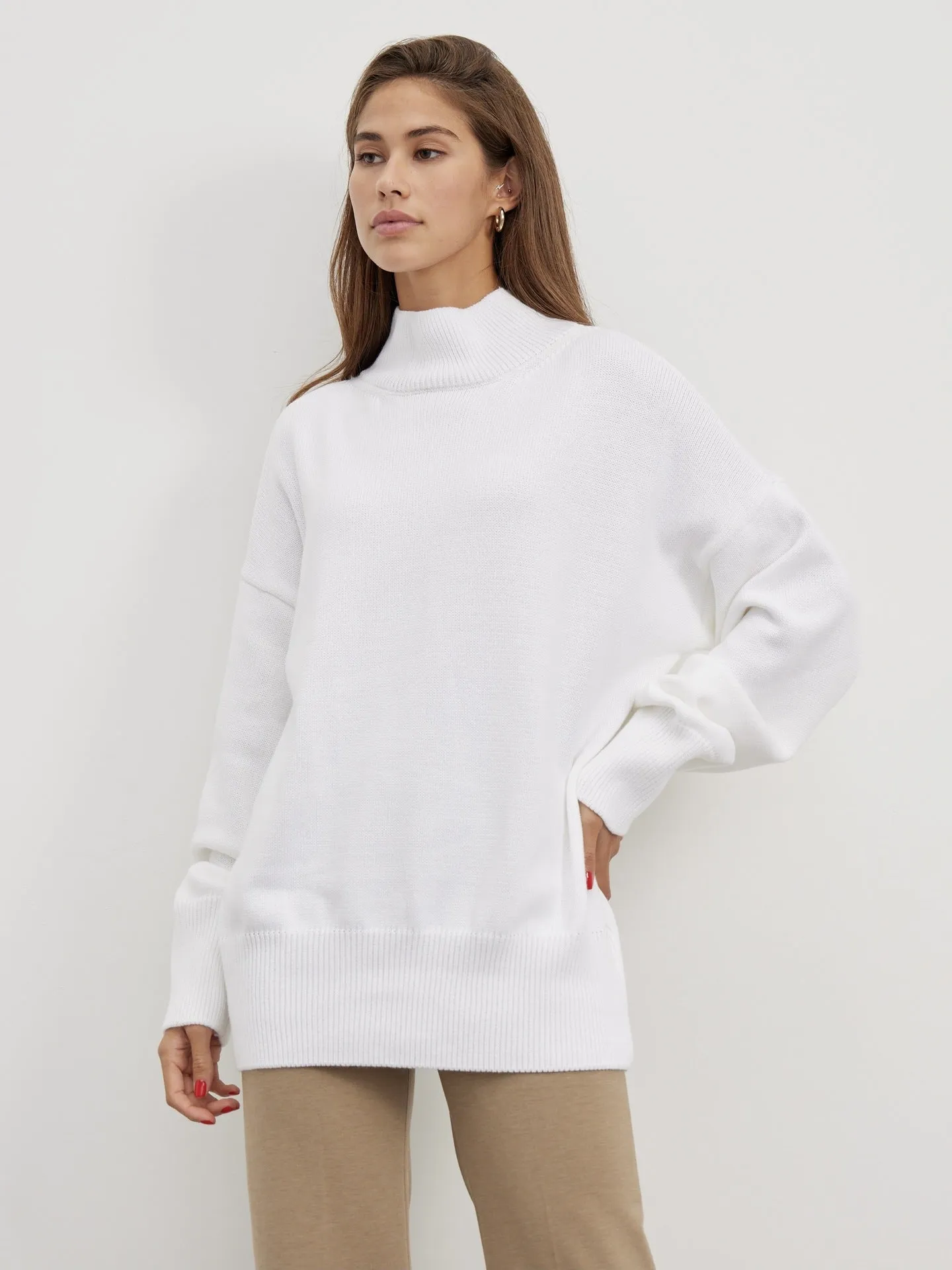 High Neck Long Sleeves Loose Sweater