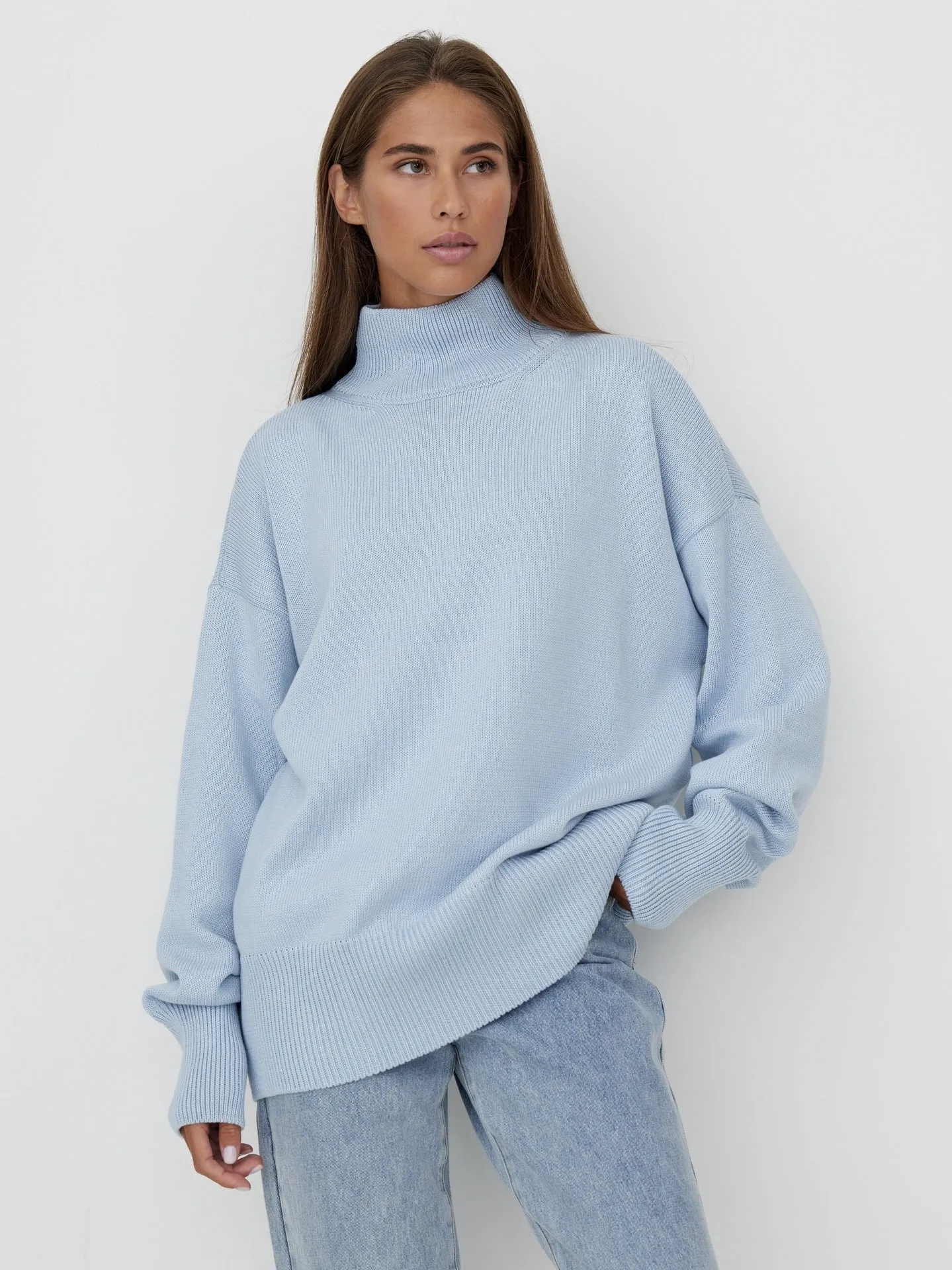High Neck Long Sleeves Loose Sweater