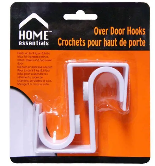 Home Essentials White Plastic Door Hooks 2pc