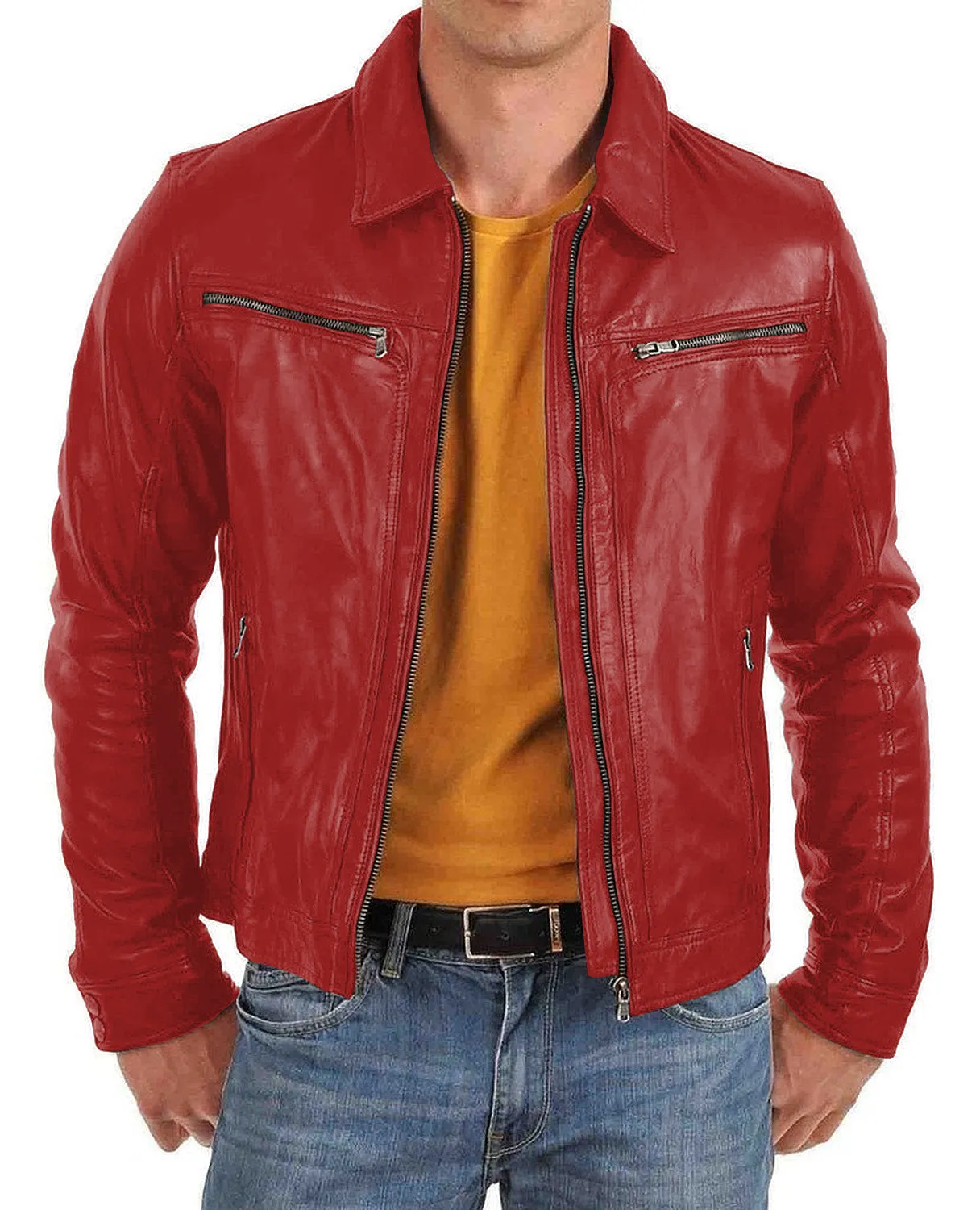 Leather Jackets Hub Mens Genuine Lambskin Leather Jacket (Black, Aviator Jacket) - 1501382