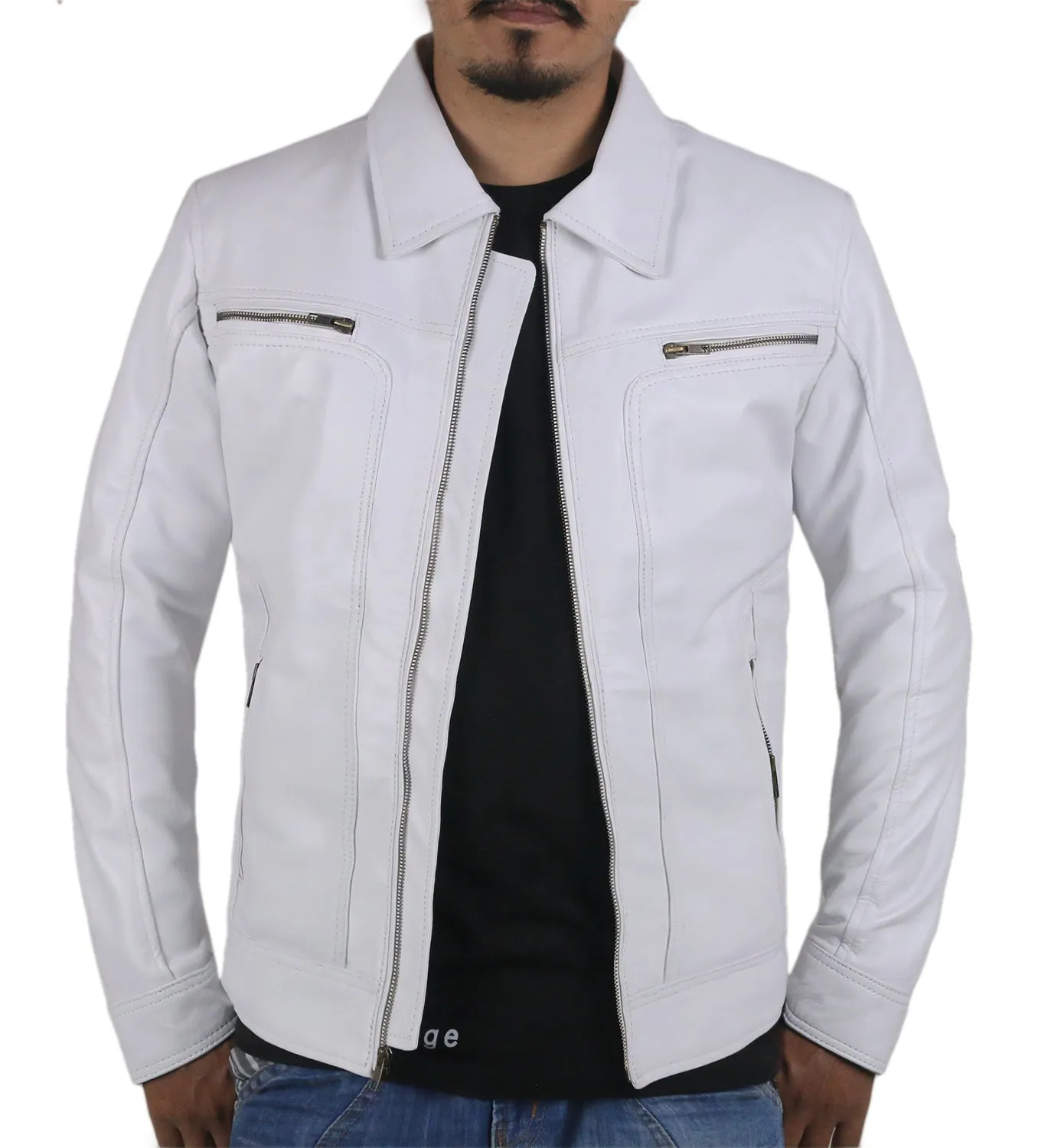 Leather Jackets Hub Mens Genuine Lambskin Leather Jacket (Black, Aviator Jacket) - 1501382