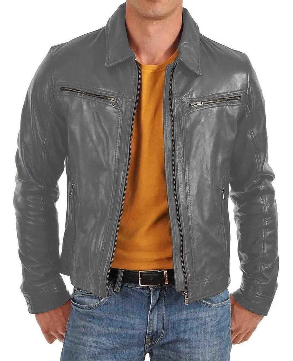 Leather Jackets Hub Mens Genuine Lambskin Leather Jacket (Black, Aviator Jacket) - 1501382