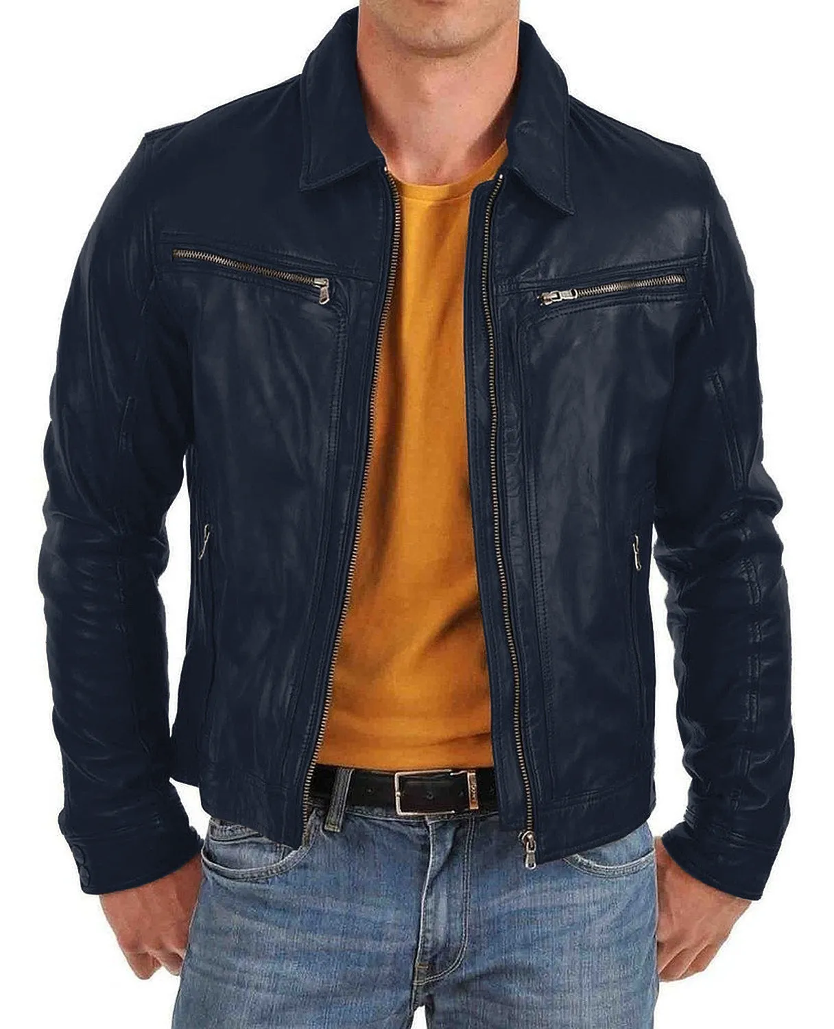 Leather Jackets Hub Mens Genuine Lambskin Leather Jacket (Black, Aviator Jacket) - 1501382