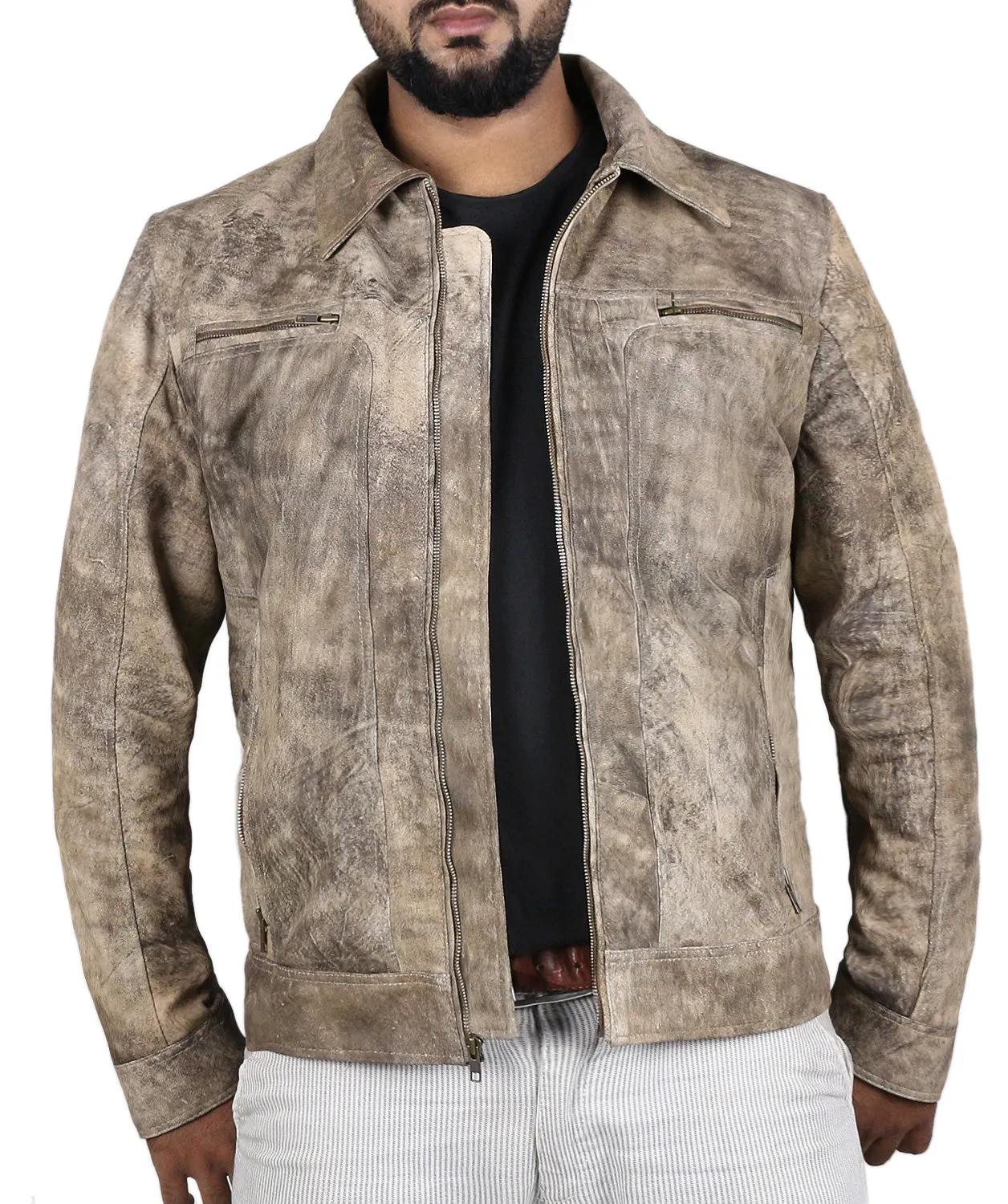 Leather Jackets Hub Mens Genuine Lambskin Leather Jacket (Black, Aviator Jacket) - 1501382
