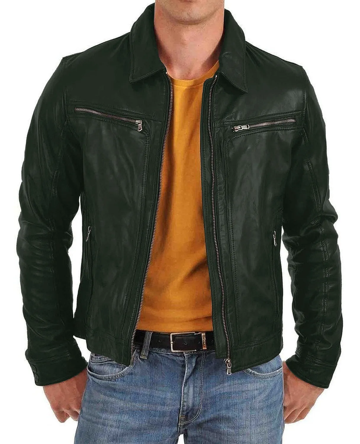 Leather Jackets Hub Mens Genuine Lambskin Leather Jacket (Black, Aviator Jacket) - 1501382