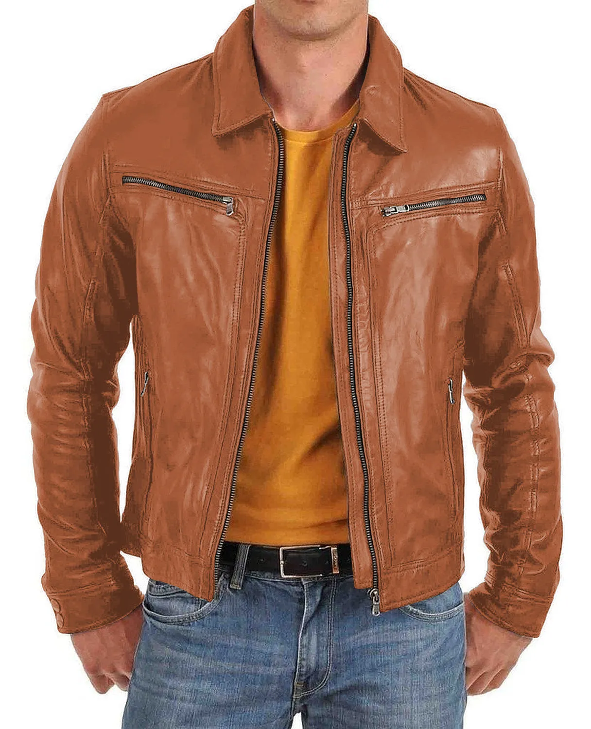 Leather Jackets Hub Mens Genuine Lambskin Leather Jacket (Black, Aviator Jacket) - 1501382