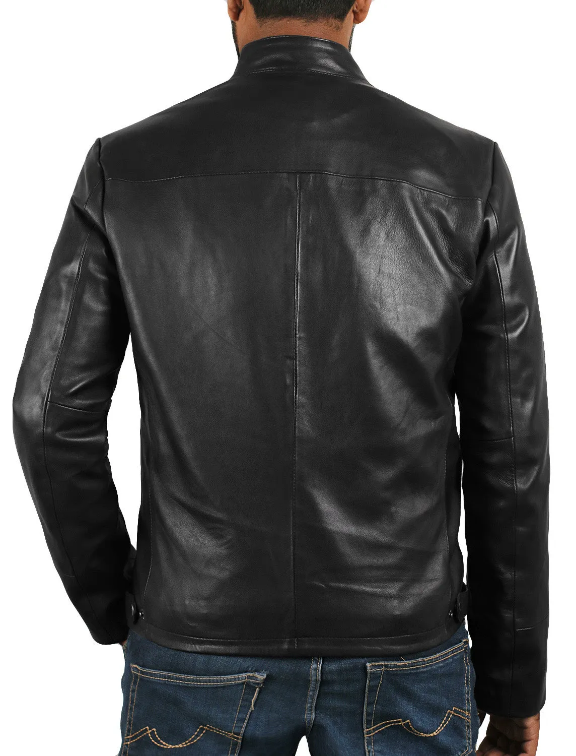 Leather Jackets Hub Mens Genuine Lambskin Leather Jacket (Black, Racer Jacket) - 1501212