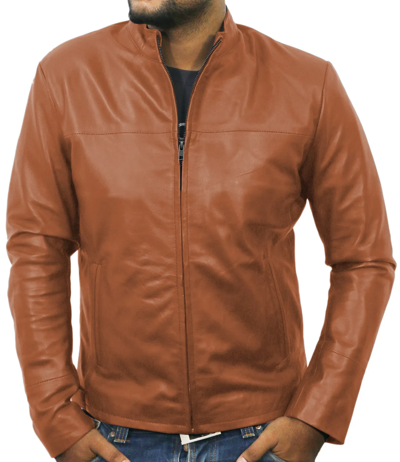 Leather Jackets Hub Mens Genuine Lambskin Leather Jacket (Black, Racer Jacket) - 1501212