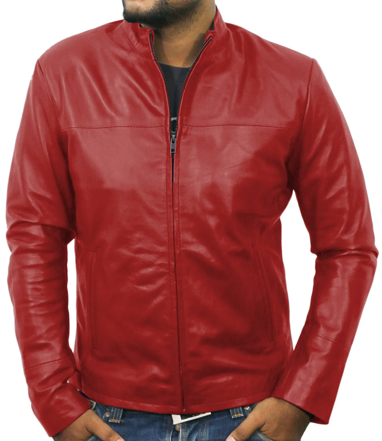 Leather Jackets Hub Mens Genuine Lambskin Leather Jacket (Black, Racer Jacket) - 1501212
