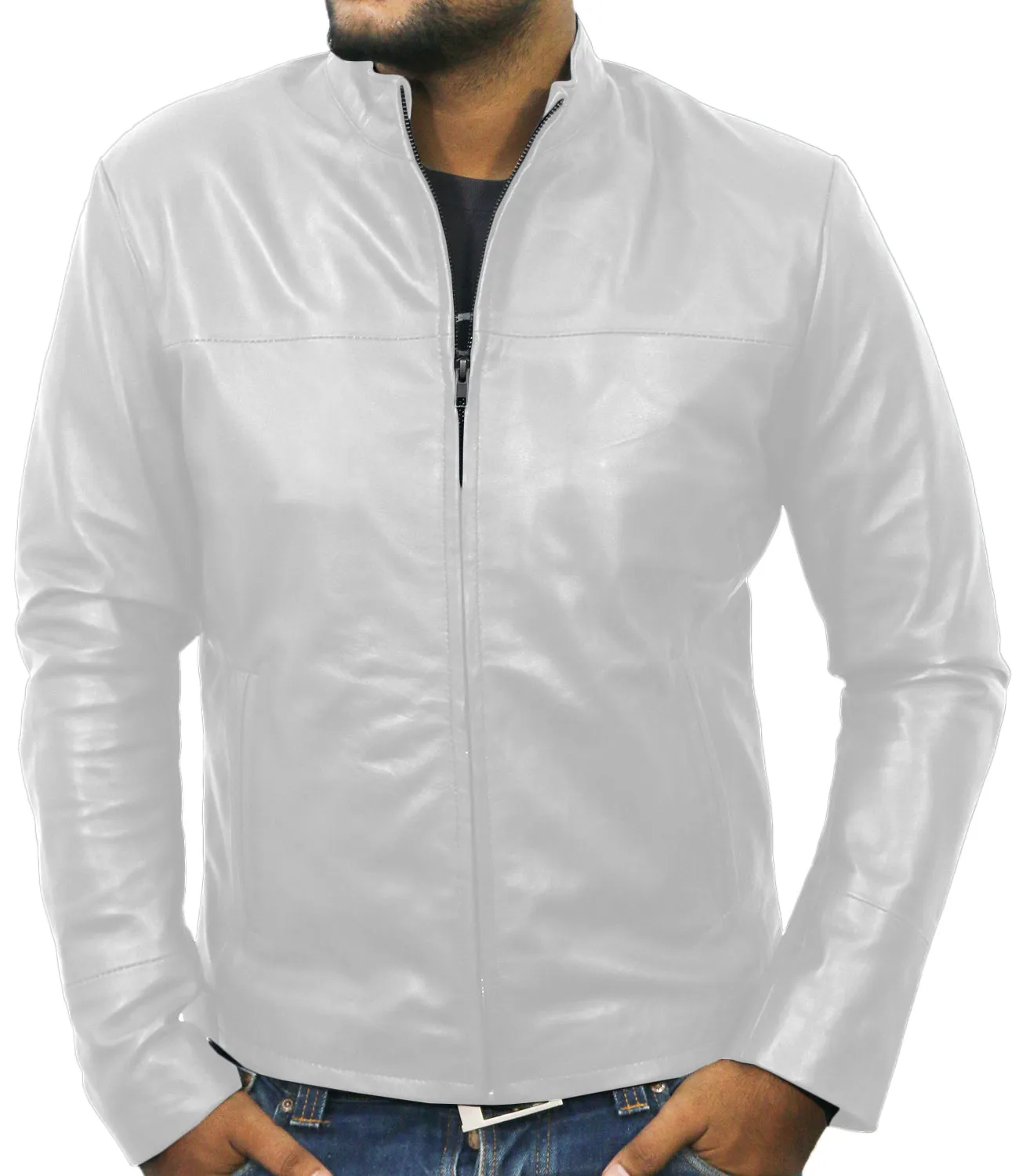 Leather Jackets Hub Mens Genuine Lambskin Leather Jacket (Black, Racer Jacket) - 1501212