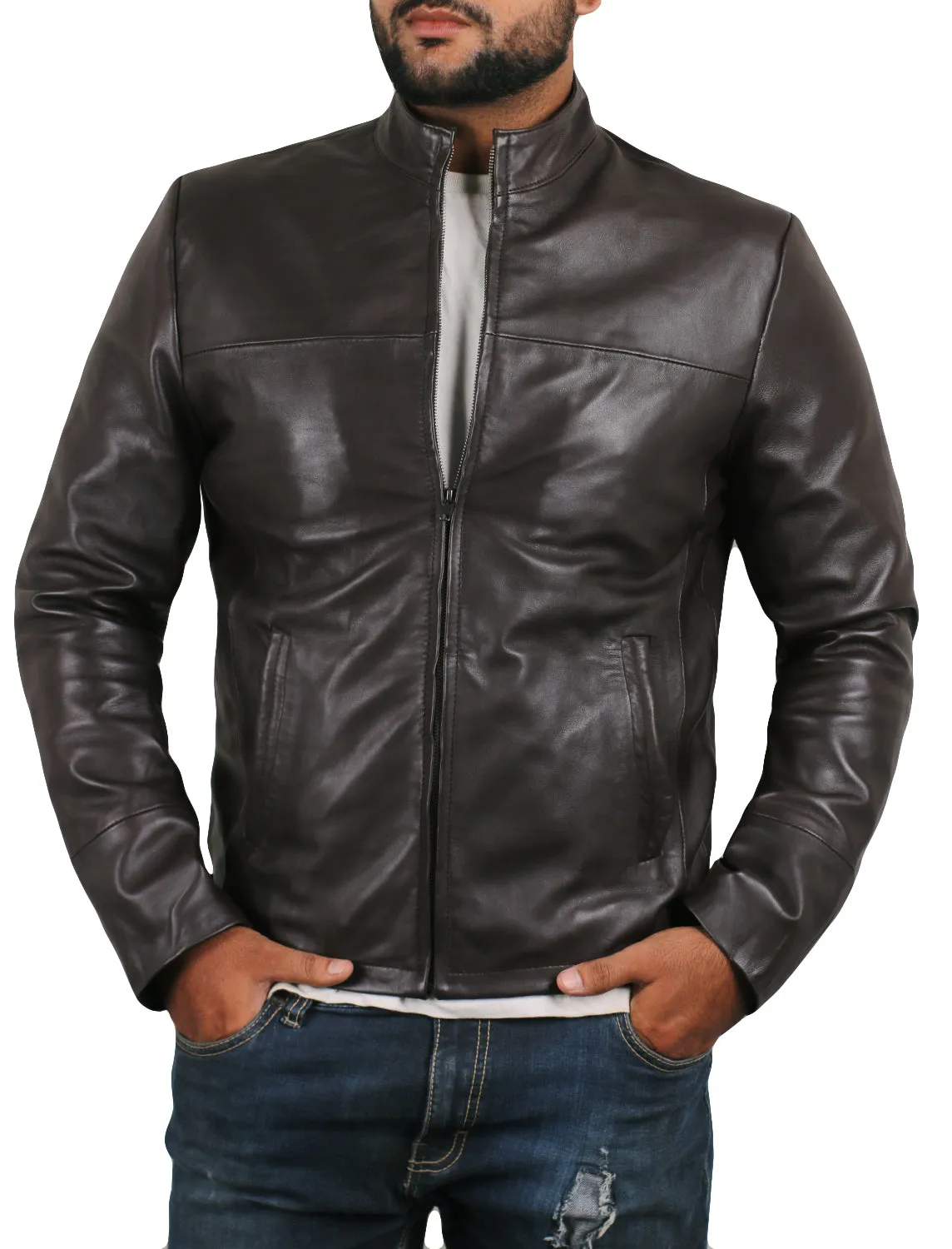 Leather Jackets Hub Mens Genuine Lambskin Leather Jacket (Black, Racer Jacket) - 1501212