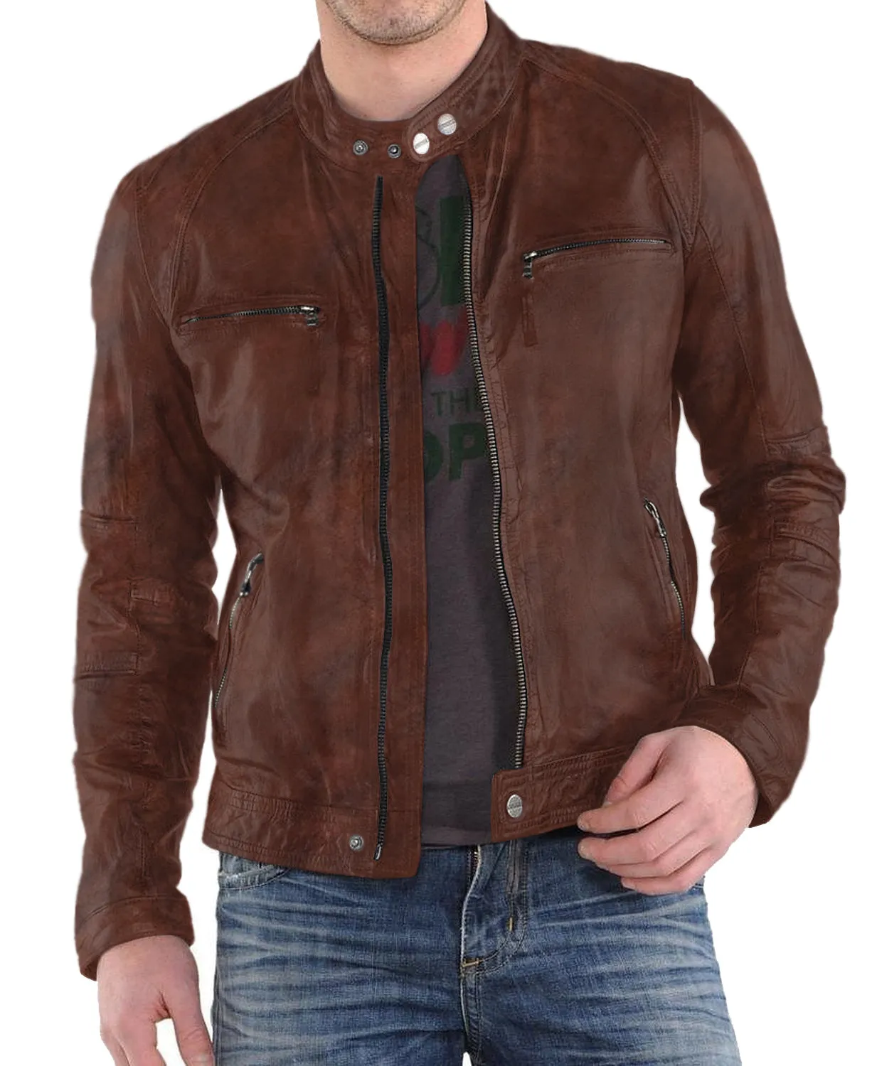 Leather Jackets Hub Mens Genuine Lambskin Leather Jacket (Black, Racer Jacket) - 1501220