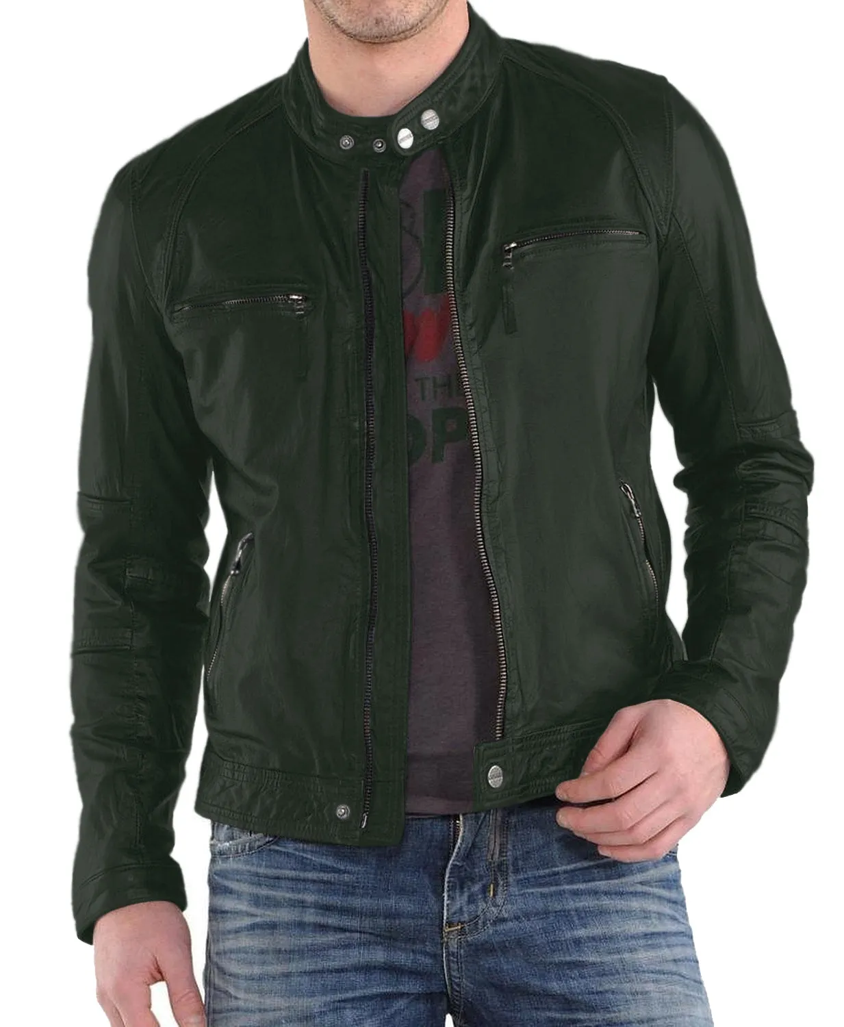 Leather Jackets Hub Mens Genuine Lambskin Leather Jacket (Black, Racer Jacket) - 1501220