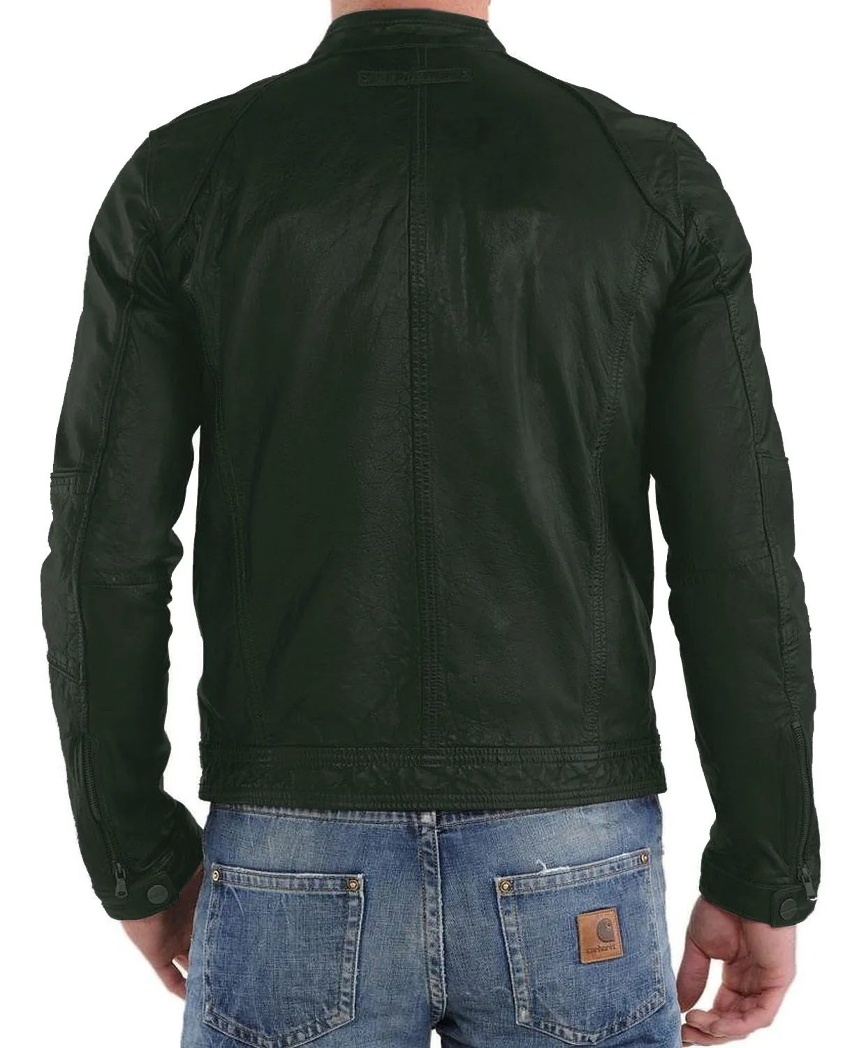 Leather Jackets Hub Mens Genuine Lambskin Leather Jacket (Black, Racer Jacket) - 1501220