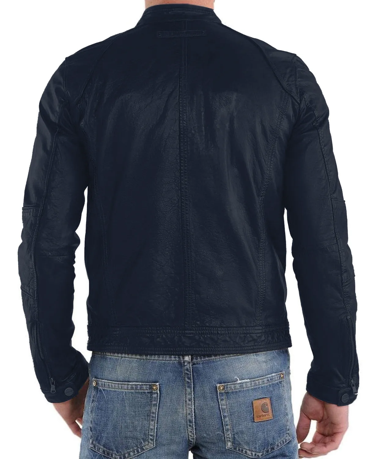 Leather Jackets Hub Mens Genuine Lambskin Leather Jacket (Black, Racer Jacket) - 1501220