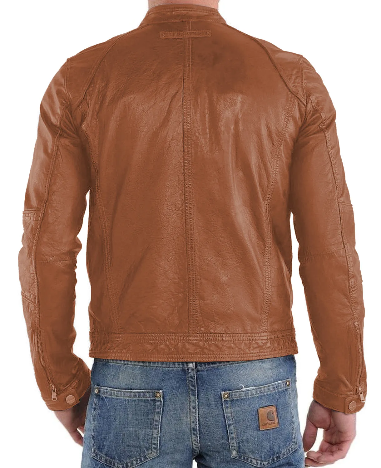 Leather Jackets Hub Mens Genuine Lambskin Leather Jacket (Black, Racer Jacket) - 1501220