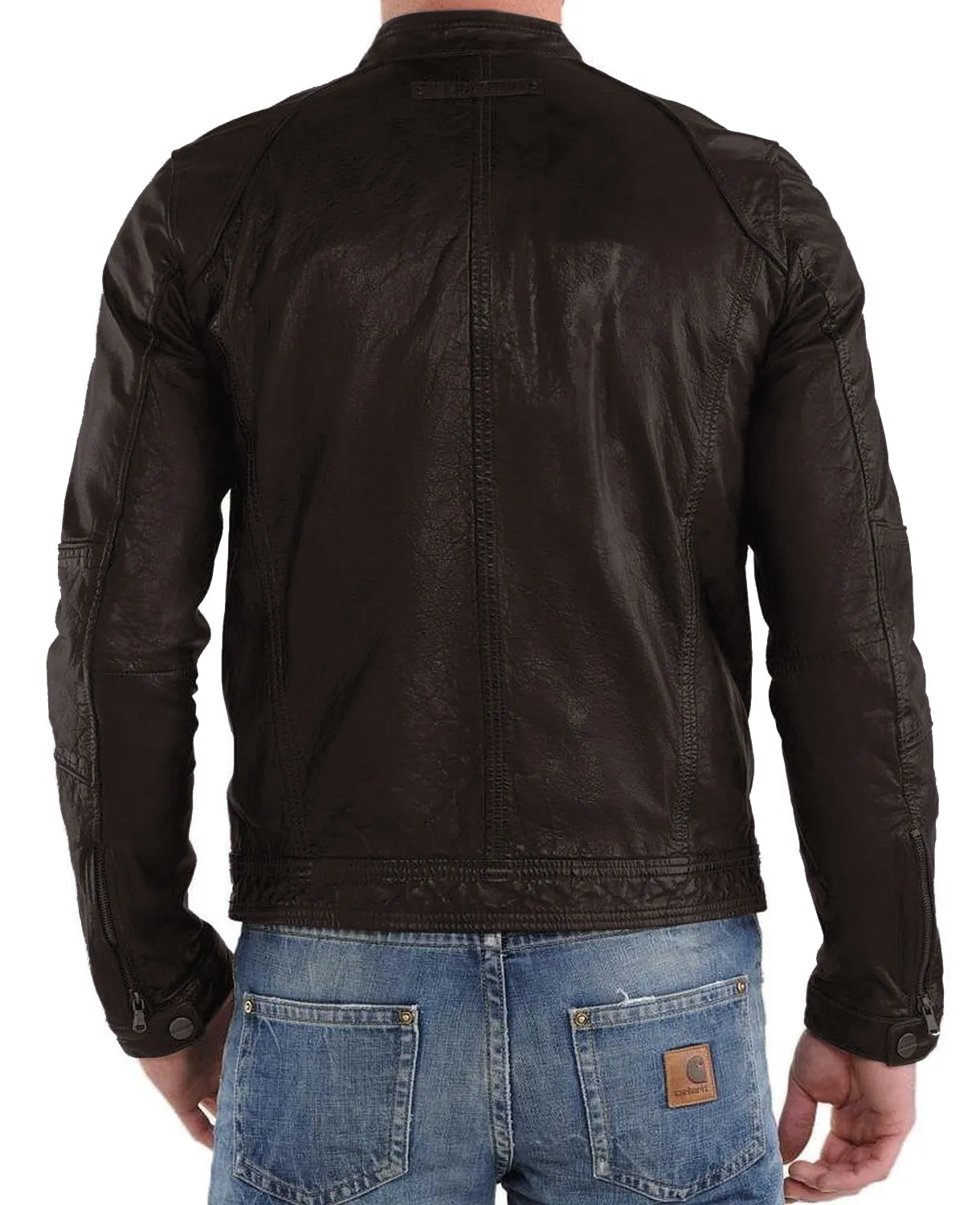 Leather Jackets Hub Mens Genuine Lambskin Leather Jacket (Black, Racer Jacket) - 1501220