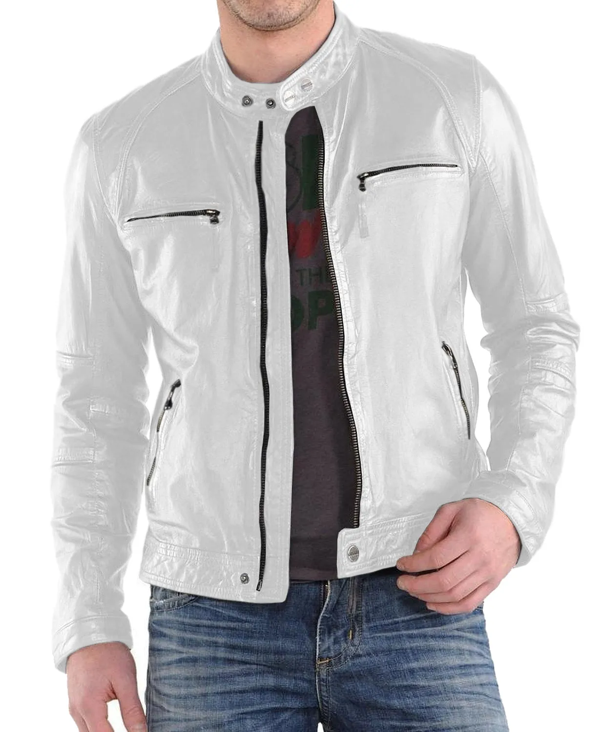 Leather Jackets Hub Mens Genuine Lambskin Leather Jacket (Black, Racer Jacket) - 1501220