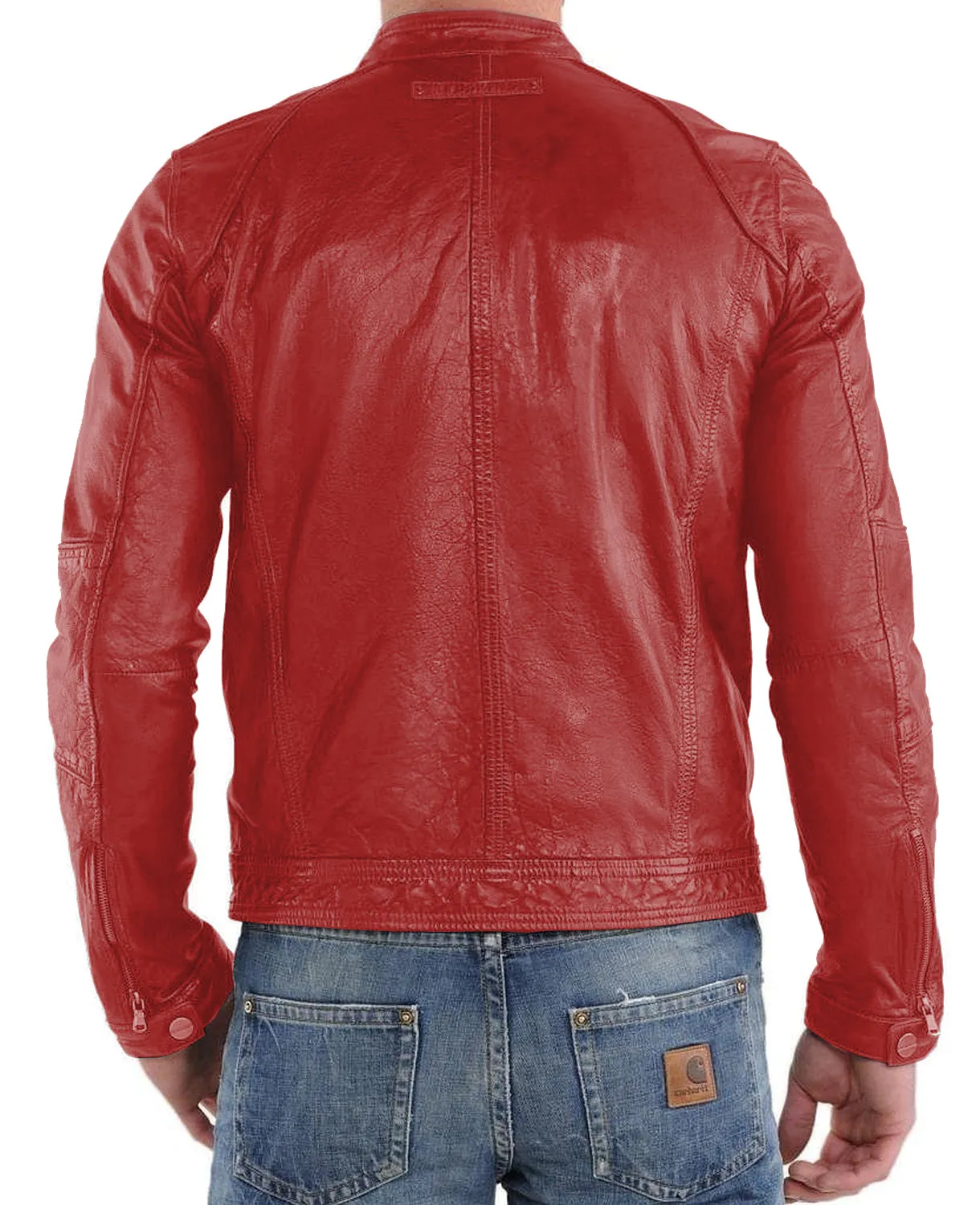 Leather Jackets Hub Mens Genuine Lambskin Leather Jacket (Black, Racer Jacket) - 1501220