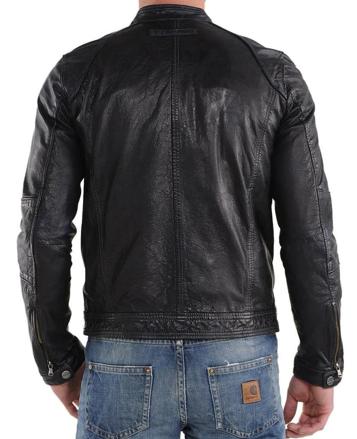 Leather Jackets Hub Mens Genuine Lambskin Leather Jacket (Black, Racer Jacket) - 1501220