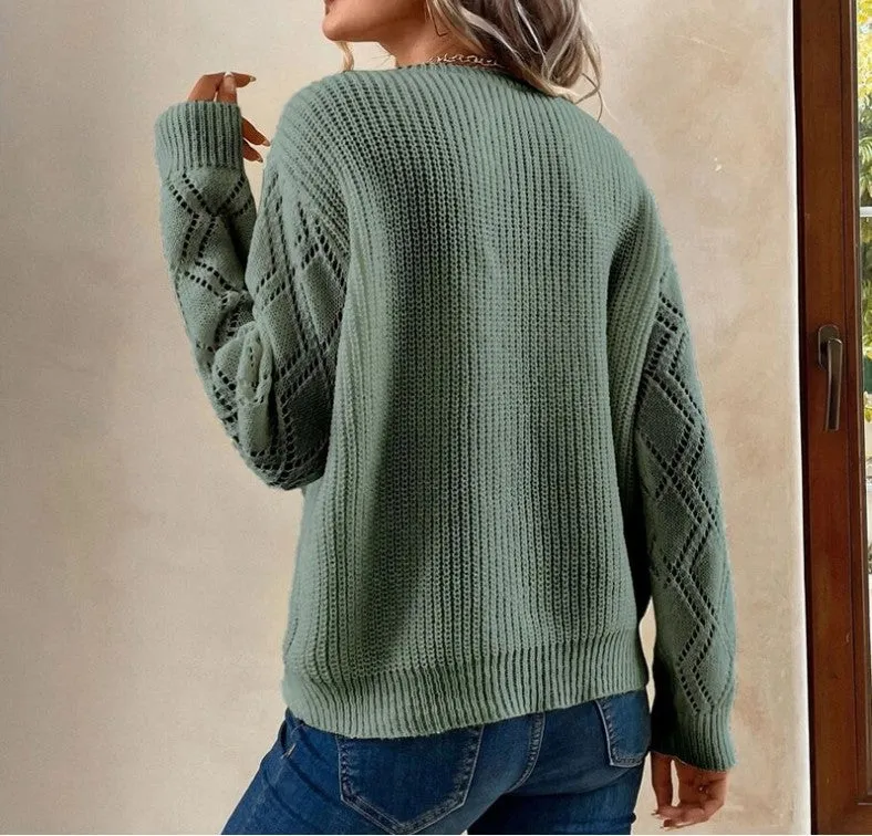 Long Sleeve V-neck Lace Patchwork Sweater