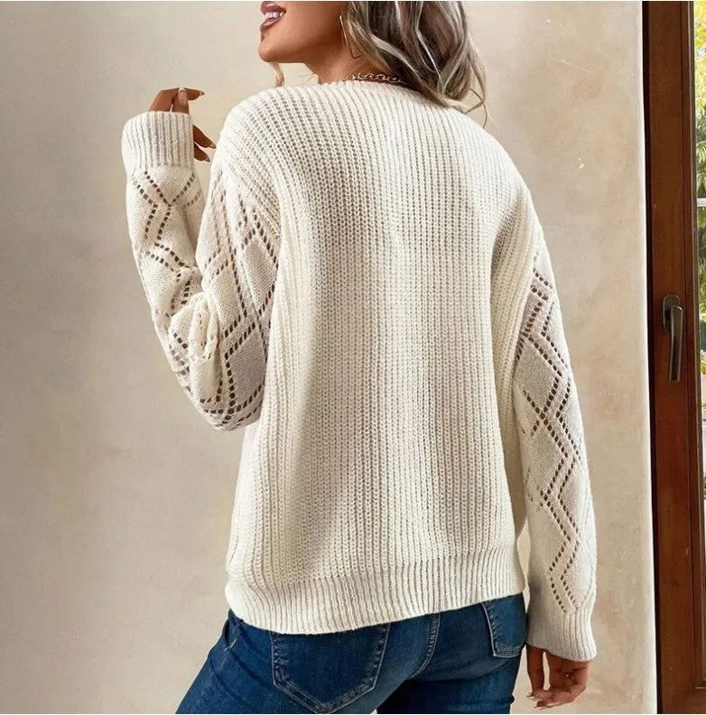 Long Sleeve V-neck Lace Patchwork Sweater