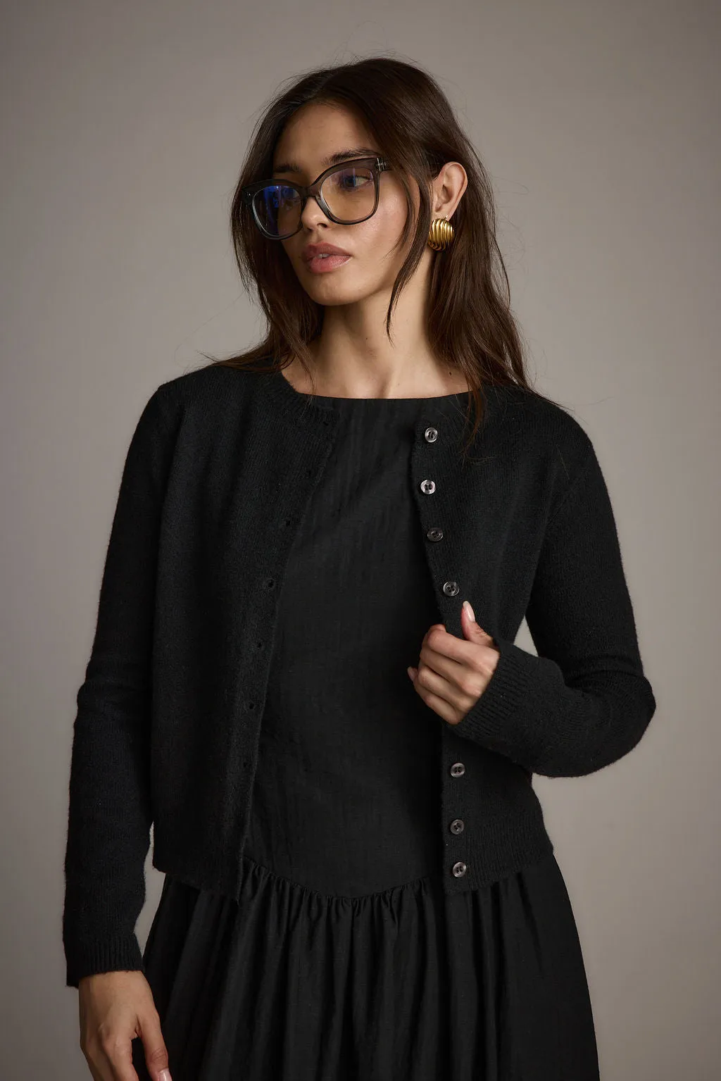 Mindy Black Crew Neck Cardigan