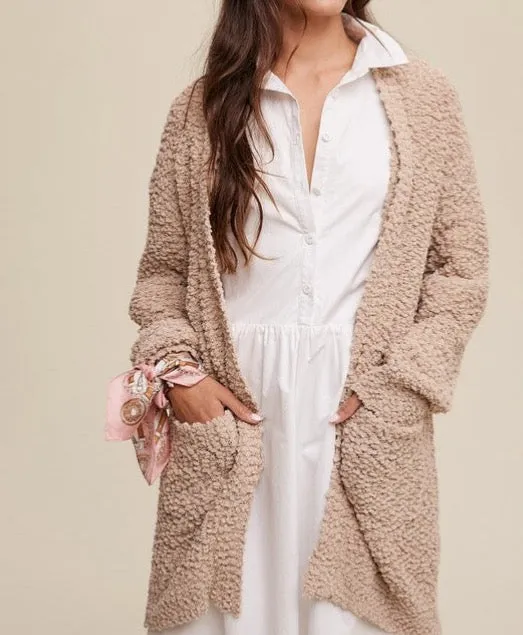 Popcorn Open Knit Cardigan Sweater