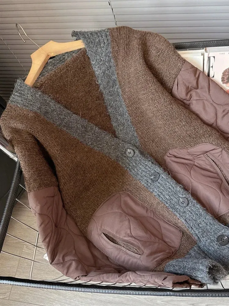 Pre Order:  Quilted Sleeves Patchwork Thick Cardigan