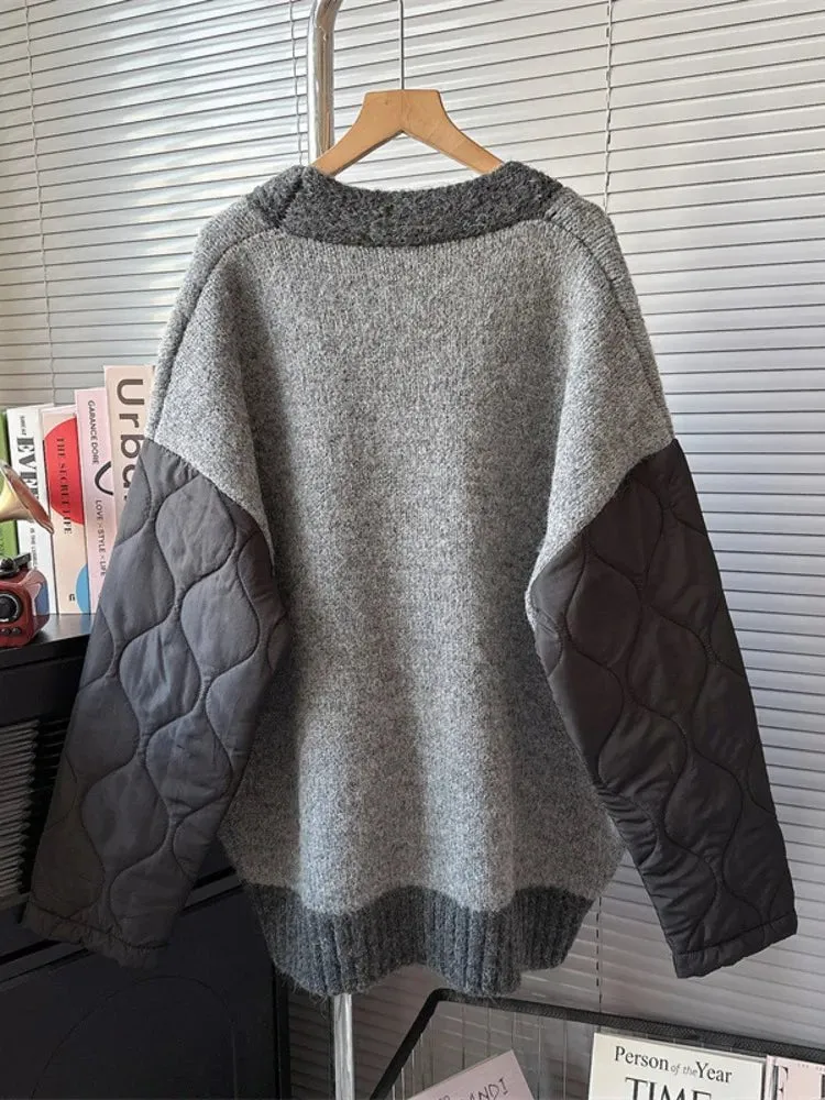 Pre Order:  Quilted Sleeves Patchwork Thick Cardigan