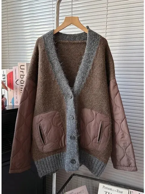 Pre Order:  Quilted Sleeves Patchwork Thick Cardigan